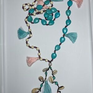 Handmade Lapodite Cowie Shell Howlite Pearl Tassel Carribean Style Necklace